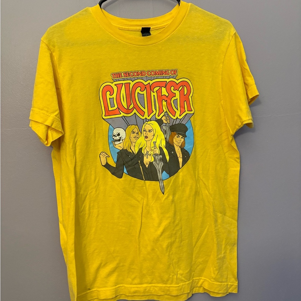 Lucifer‎ Machado T-shirt Band Yellow Short Sleeve  Medium Concert Tee Rare